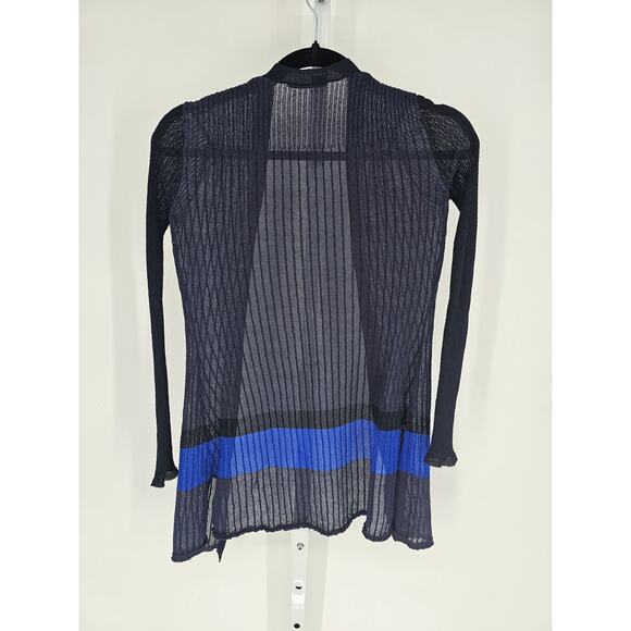 T Tahari Womens Sz S Open Front Cardigan Sweater Lightweight Blue Ribbed - Picture 4 of 4